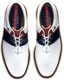 FootJoy Golf FootJoy DryJoys Premiere Series Packard Golf Shoes - White/Navy/Red -Clubs Shop 53909 1